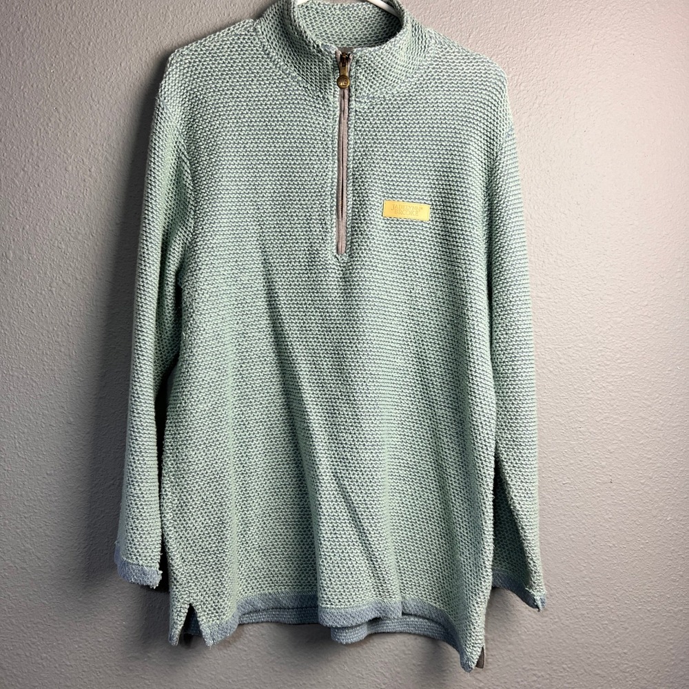 Jadelynn Brooke Womens Quarter Zip Popcorn Knit Sweater Sage Green Blue Large